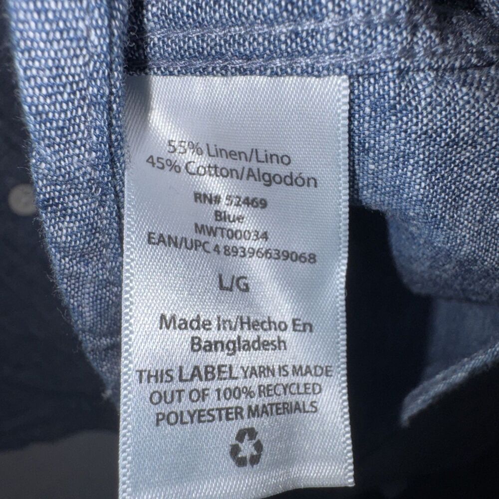 Free Assembly Men Blue Linen Cotton Short‎ Sleeve Button Down Shirt Dual Pocket - Picture 4 of 7